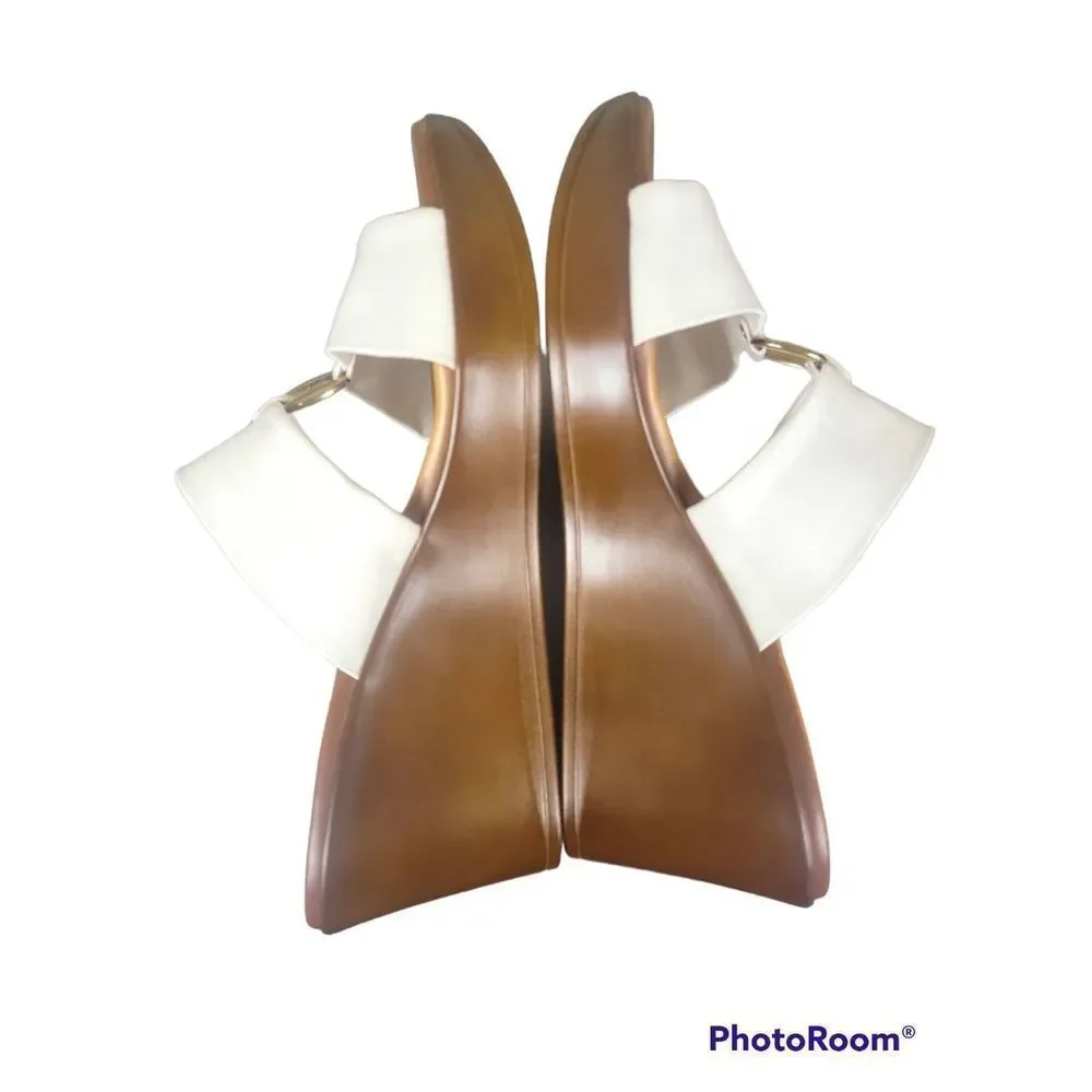 Italian Shoemakers White Double-strap Wedge Sandals with Silver Accents